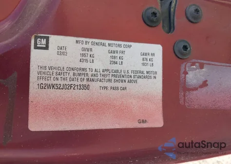 2002 Pontiac Grand Prix Se из США, поврежденный, VIN 1G2WK52J02F213350